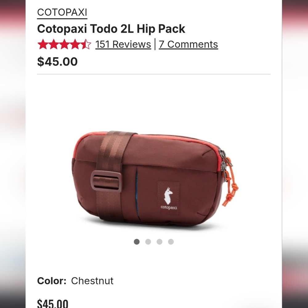 New WithOUT Tags Cotopaxi Todo 2L Hip Pack - Chestnut